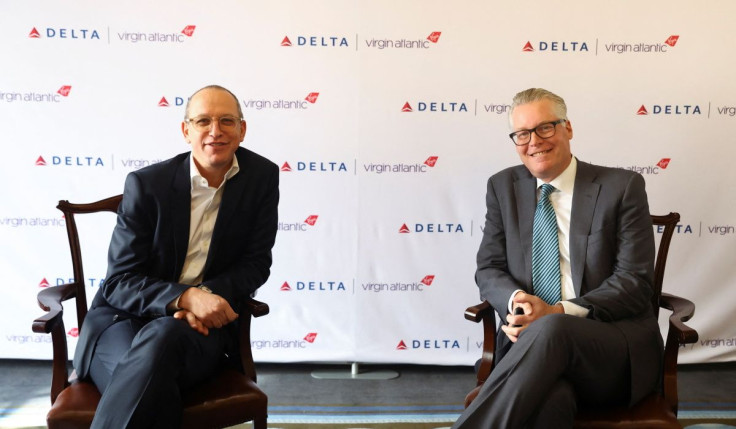 Virgin Atlantic CEO Shai Weiss and Delta Air Lines CEO Ed Bastian meet to discuss international travel at the RAC Club in London, Britain, March 15, 2022.