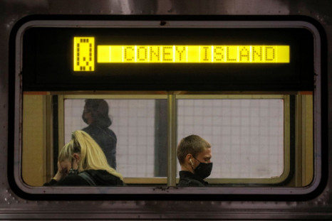 Passengers ride aboard the MTA's New York City Transit subway, in New York, U.S., May 3, 2021.  
