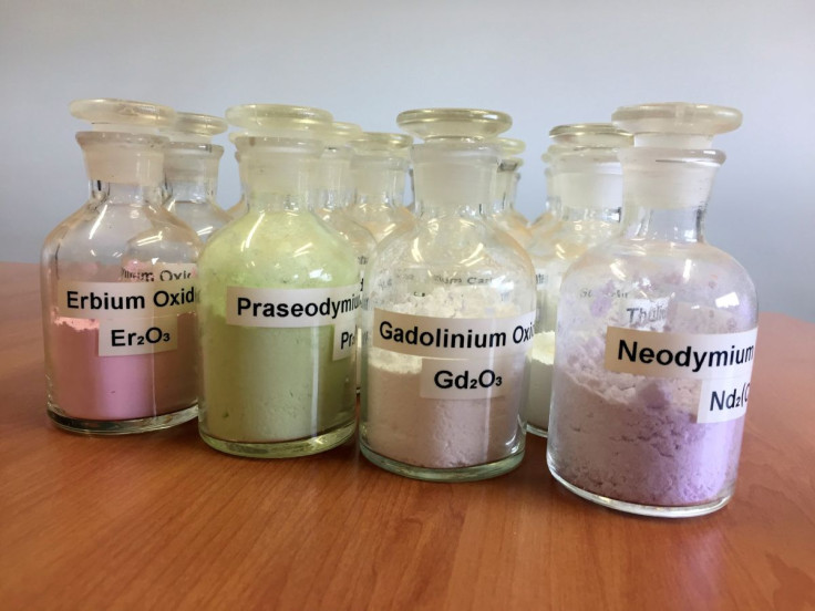 Jars containing rare earth minerals produced by Australia's Lynas Corp from its Mount Weld operations are seen near Laverton, northeast of Perth, Australia, August 23, 2019.