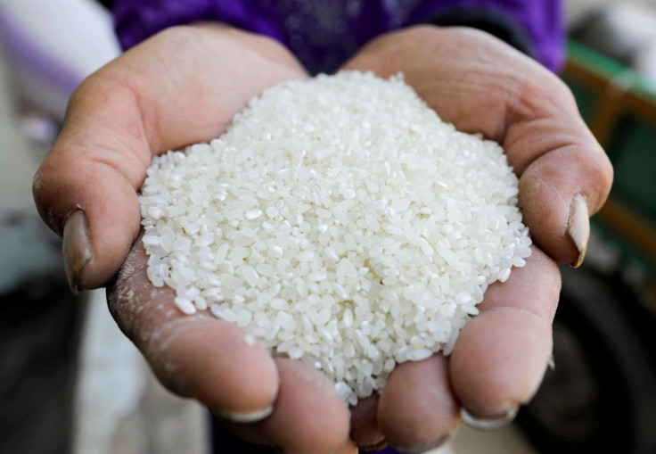 A farmer shows rice grains after harvesting them from a field in the province of Al-Sharkia, northeast of Cairo, Egypt, September 21, 2021. 