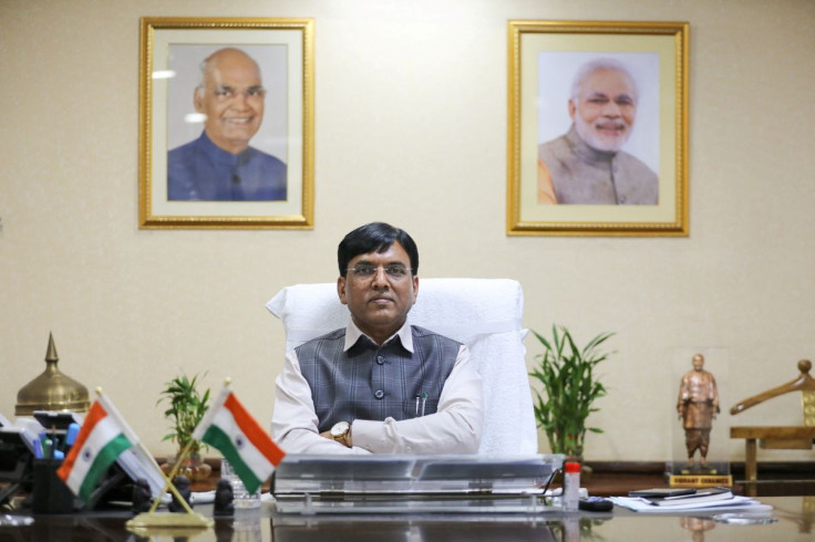 Shipping Minister Mansukh Mandaviya poses for a picture after his interview with Reuters, at his office, in New Delhi, India, March 4, 2021.