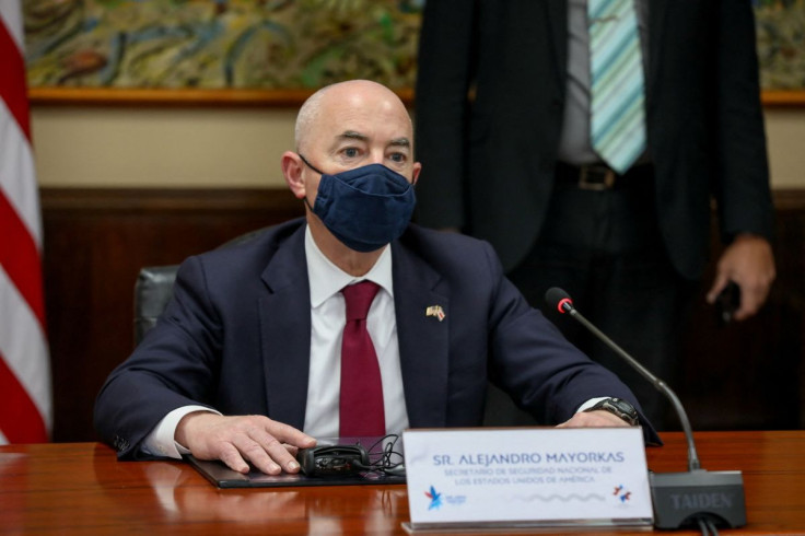 U.S. Homeland Security Secretary Alejandro Mayorkas attends a meeting with Costa Rica's President Carlos Alvarado Quesada (not pictured) in San Jose, Costa Rica March 15, 2022. Costa Rica President Office /Handout via REUTERS