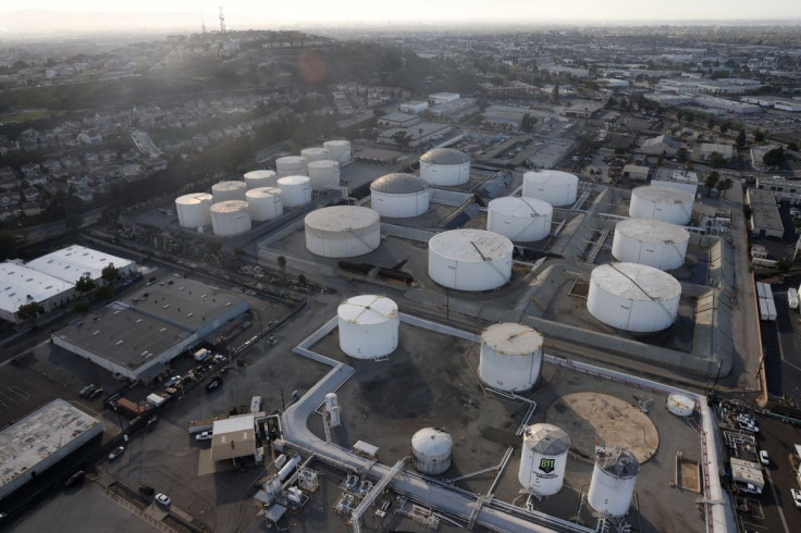 Oil storage containers are seen, amid the coronavirus disease (COVID-19) pandemic, in Los Angeles, California, U.S., April 7, 2021. 