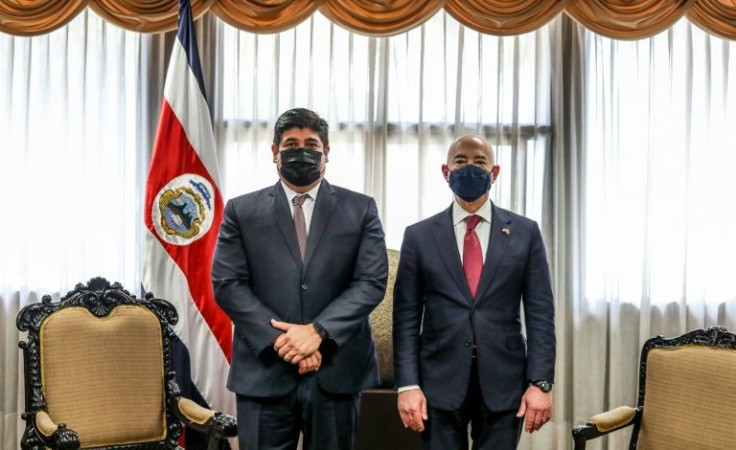 Alejandro Mayorkas (R), the US homeland security secretary, hailed the 'historic' agreement
