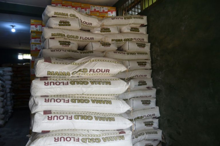 Wheat flour stockpiled in a warehouse in Ibafo, in Ogun State, southwest Nigeria