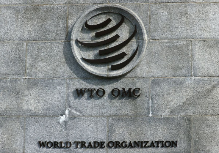 A logo is pictured outside the World Trade Organisation (WTO) in Geneva, Switzerland, September 28, 2021.