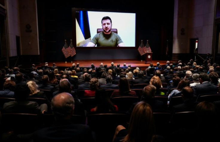 Ukrainian President Volodymyr Zelensky addresses the US Congress by videolink on March 16, 2022