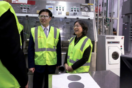 U.S. Trade Representative Ambassador Katherine Tai and South Korean Trade Minister Yeo Han-koo tour a silicon wafer plant being expanded by South Korean semiconductor manufacturer SK Siltron CSS in Auburn, Michigan, U.S., March 16, 2022.   