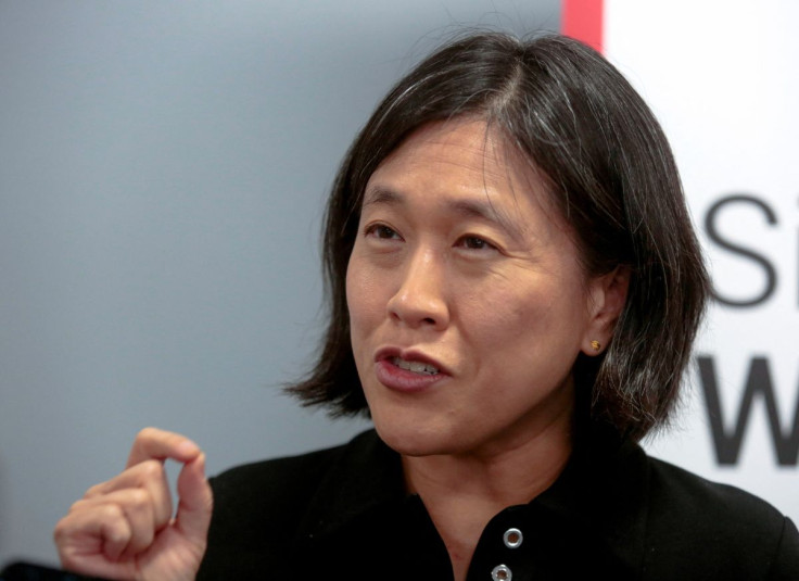 U.S. Trade Representative Ambassador Katherine Tai speaks to members of the media following a tour of a silicon wafer plant being expanded by South Korean semiconductor manufacturer SK Siltron CSS, in Bay City, Michigan, U.S., March 16, 2022.   