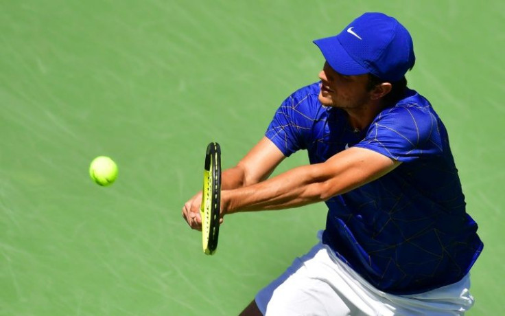 Serbia's Miomir Kecmanovic on the way to a fourth-round victory over sixth-seeded Italian Matteo Berrettini at the BNP Paribas Open at Indian Wells