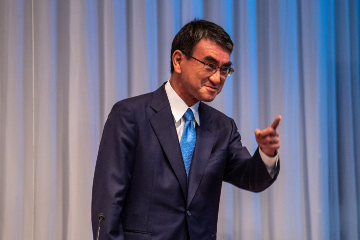 Candidate for the presidential election of the ruling Liberal Democratic Party, Taro Kono, the cabinet minister in charge of vaccinations, attends a debate organized by Liberal Democratic Party, Youth Bureau, Women's Bureau at the party headquarters, in T