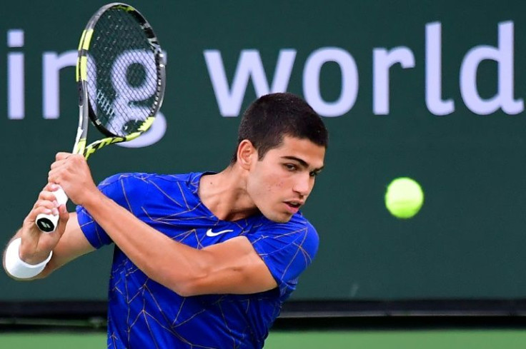 Spain's Carlos Alcaraz on the way to a fourth-round victory over France's Gael Monfils in the BNP Paribas Open at Indian Wells