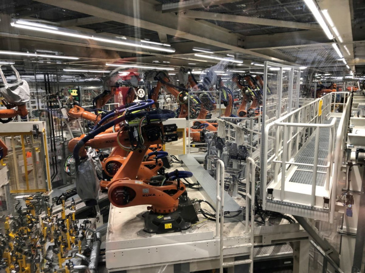 An automated body welding line for electric cars is seen at Volkswagen's Zwickau assembly plant in Zwickau, Germany, September 13, 2019. 
