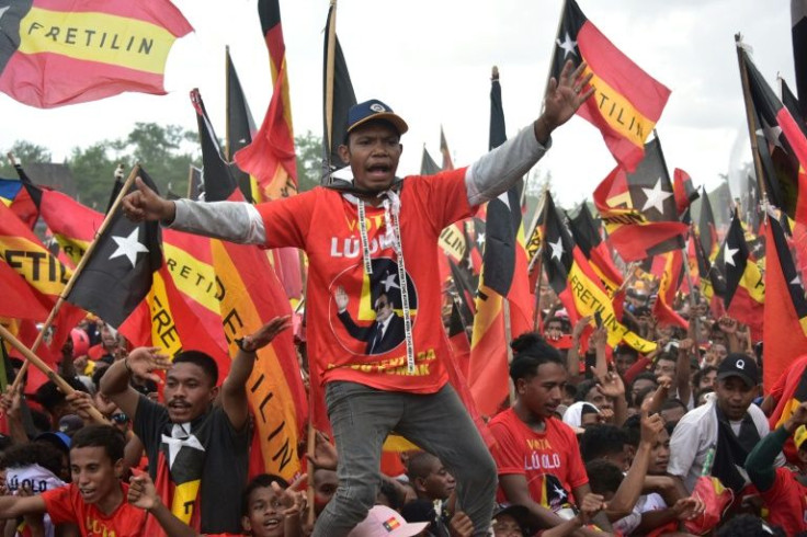Supporters from the Fretilin party attend a campaign rally in support of East Timor President Francisco Guterres