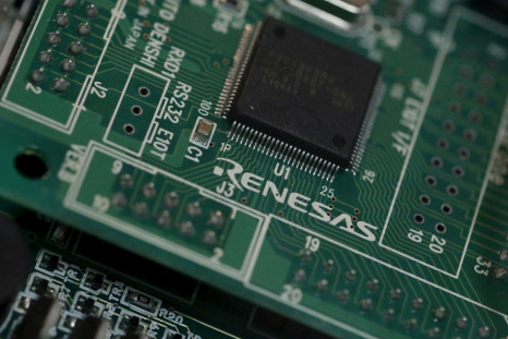 A Renesas Electronics Corp's chip is pictured at the company's office in Tokyo, March 21, 2013. 