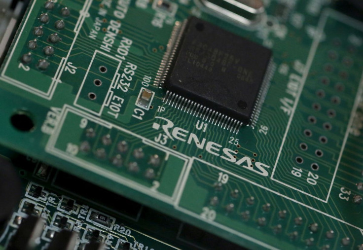 A Renesas Electronics Corp's chip is pictured at the company's office in Tokyo, March 21, 2013. 