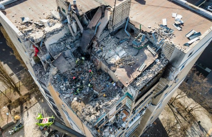 A Kyiv apartment block damaged by a downed rocket