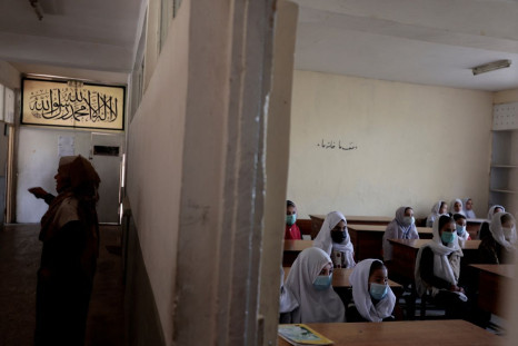 Girls attend a class in Kabul, Afghanistan, October 25, 2021.  