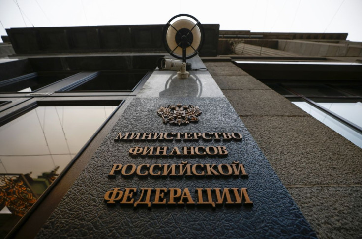 A sign is on display outside Russia's Finance Ministry building in Moscow, Russia March 30, 2021.