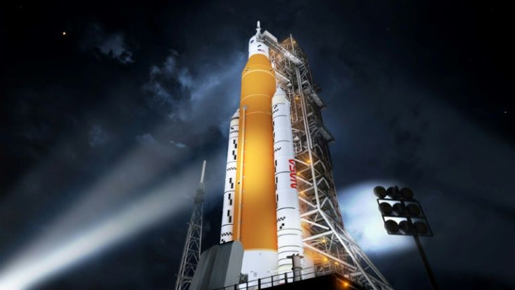 This handout illustration courtesy of NASA released on October 22, 2020 shows Nasa's new rocket, the Space Launch System (SLS), in its Block 1 crew vehicle configuration that will send astronauts to the Moon on the Artemis missions
