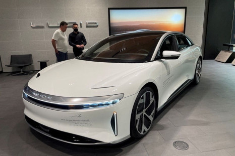 A Lucid Air electric vehicle is displayed at a shopping mall in Scottsdale, Arizona, U.S., September 27, 2021. 