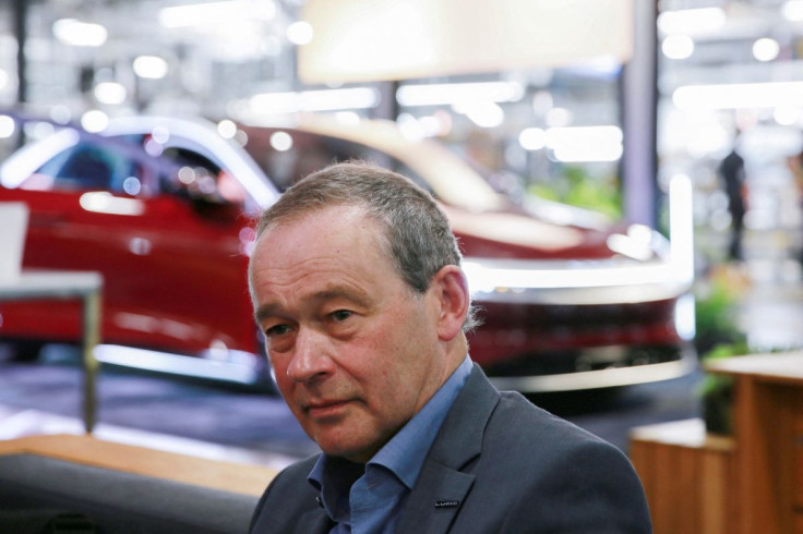 CEO Peter Rawlinson speaks with a reporter at the Lucid Motors plant in Casa Grande, Arizona, U.S. September 28, 2021.  