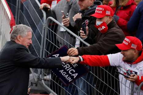 White House Chief of Staff Mark Meadows greets supporters of U.S. President Donald Trump during a  campaign rally at Reading Regional Airport in Reading Pennsylvania , U.S., October 31, 2020. Picture Taken on October 31, 2020. 