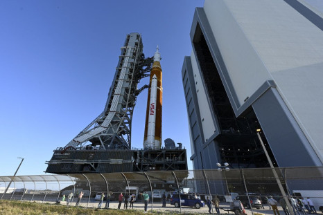 NASA's next-generation moon rocket, the Space Launch System (SLS) rocket with its Orion crew capsule perched on top, makes a highly anticipated, slow-motion journey from the Vehicle Assembly Building (VAB) to its launch pad at Cape Canaveral, Florida, U.S