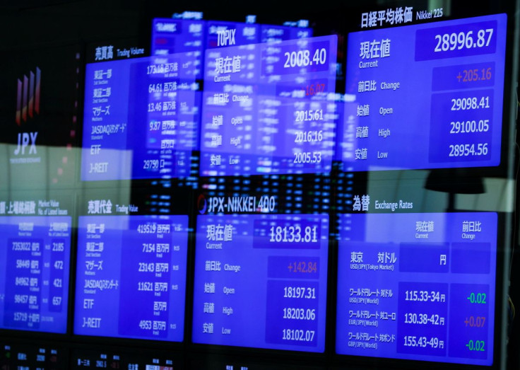 FILE PHOTO - Monitors displaying the stock index prices and Japanese yen exchange rate against the U.S. dollar are seen after the New Year ceremony marking the opening of trading in 2022 at the Tokyo Stock Exchange (TSE), amid the coronavirus disease (COV