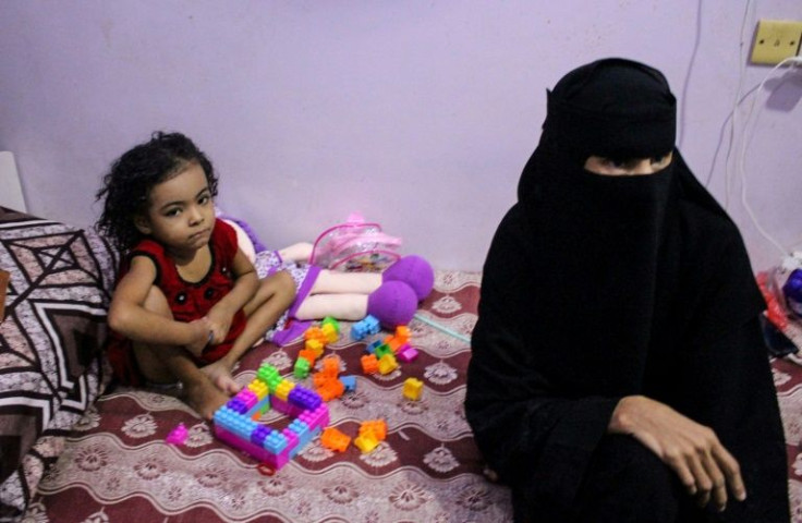 Five-year-old cancer patient Amina Nasser at the Al-Sadaqa hospital in Yemen's southern city of Aden