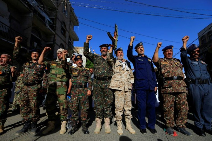 Huthi security forces in the rebel-held Yemeni capital Sanaa;