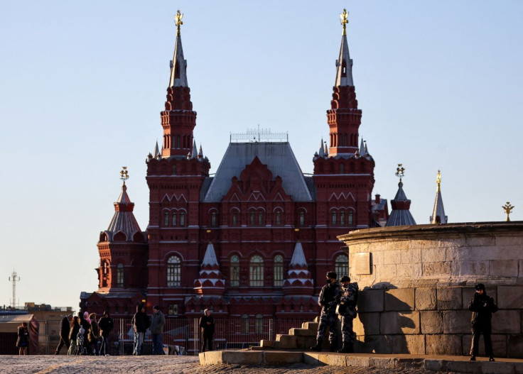 Members of Russia's National Guard patrol Red Square in Moscow, Russia March 15, 2022.  