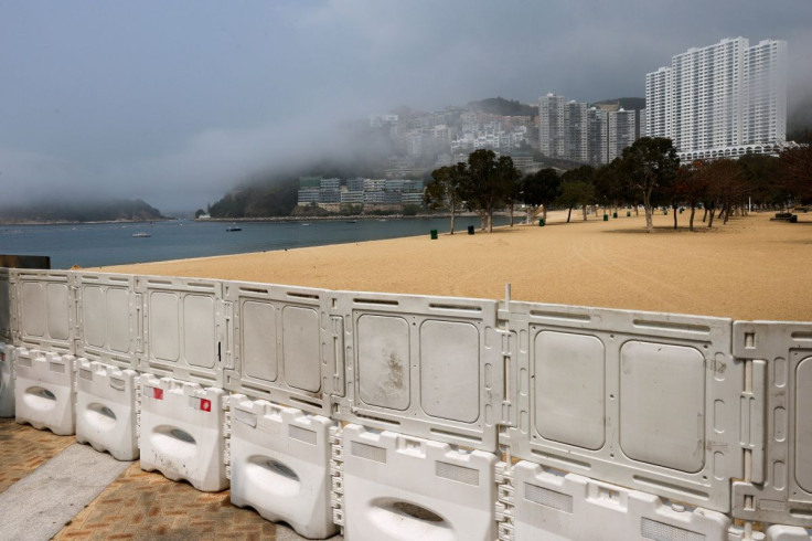 Fences are placed to block access to Deep Water Bay beach during the coronavirus disease (COVID-19) pandemic, in Hong Kong, China, March 18, 2022. 