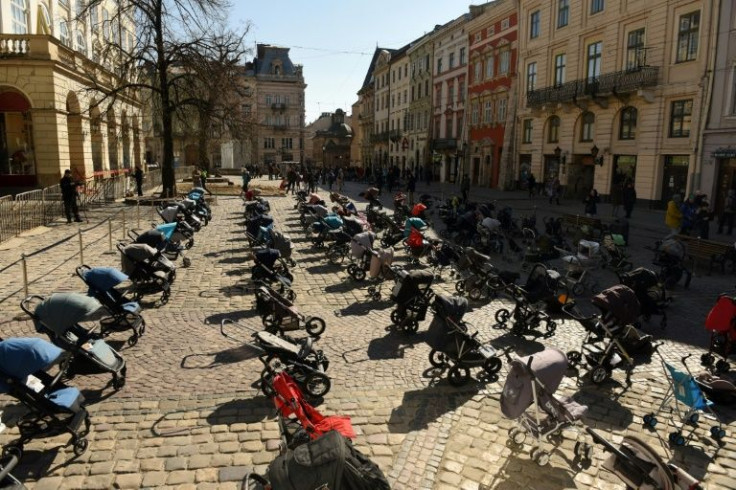 Outside the Lviv city council, 109 baby strollers were lined in memory of the number of children killed in Russia's invasion