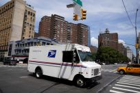 A U.S. Postal Service (USPS) truck is pictured in the Manhattan borough of New York City, New York, U.S., August 21, 2020. 