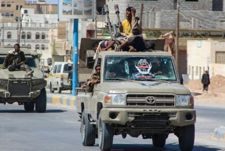 In this photo taken on January 28, 2022, pro-government fighters from the UAE-trained Giants Brigades are seen east of the Yemeni port of Aden. The UAE withdrew troops from Yemen in 2019 but remains an active player