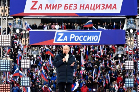 President Vladimir Putin addressed tens of thousands of supporters at a Moscow rally marking the eighth anniversary of Russia's annexation of Crimea