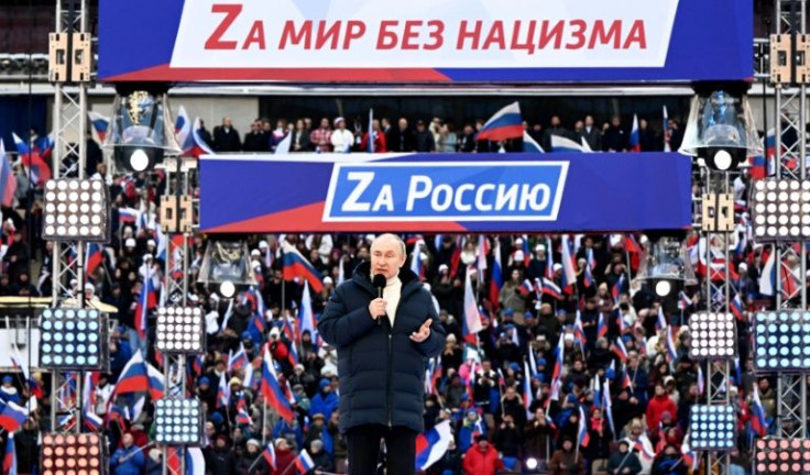 President Vladimir Putin addressed tens of thousands of supporters at a Moscow rally marking the eighth anniversary of Russia's annexation of Crimea