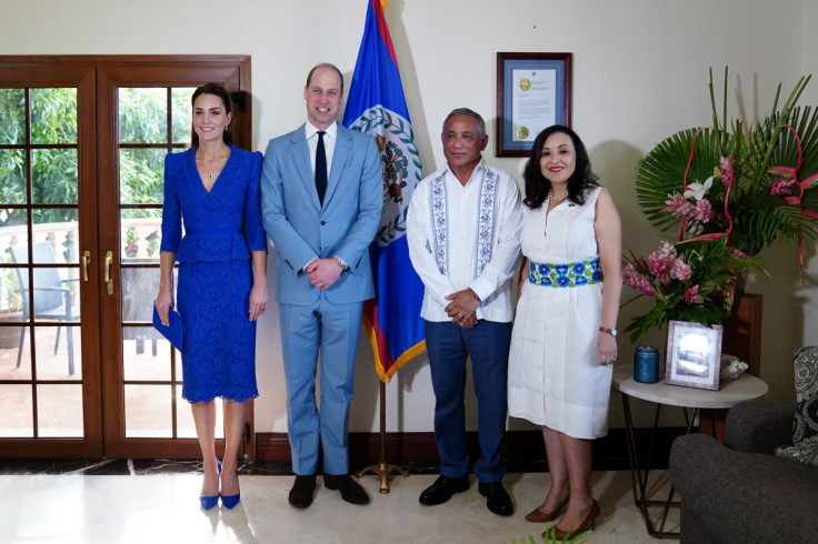 Britain's Prince William and Catherine, Duchess of Cambridge, meet with Belize's Prime Minister Johnny Briceno and his wife Rossana, as they begin their tour of the Caribbean on behalf of the Queen to mark her Platinum Jubilee, at the Laing Building, in B