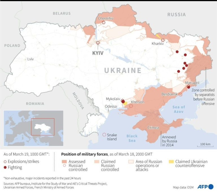 Areas in Ukraine where major explosions, strikes and fighting have been reported and are under Russian control