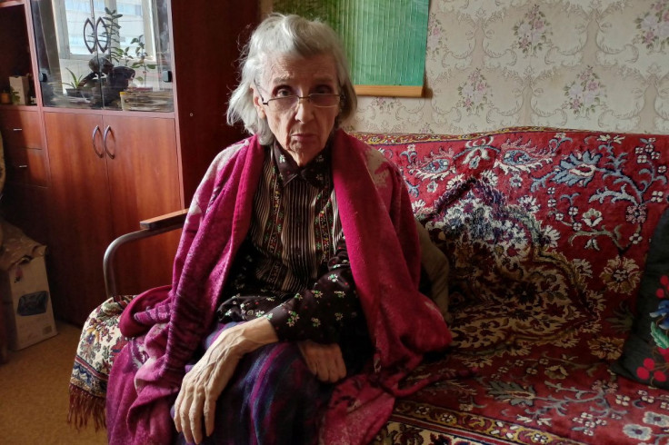 Margarita Morozova, 87, who survived the siege of Leningrad during World War II, poses for a picture at her apartment as Russia's attack on Ukraine continues, in Kharkiv, Ukraine March 18, 2022. Picture taken March 18, 2022.