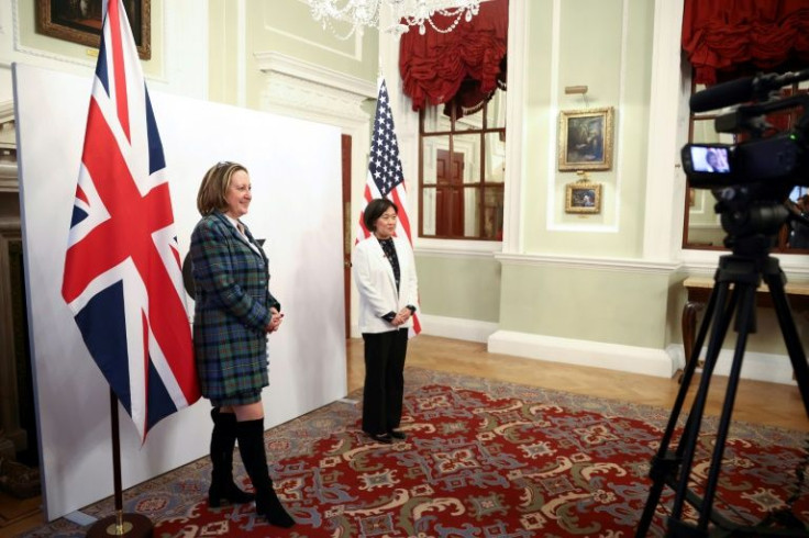 British Trade Secretary Anne-Marie Trevelyan and US Trade Representative Katherine Tai are seen together in London in October 2021