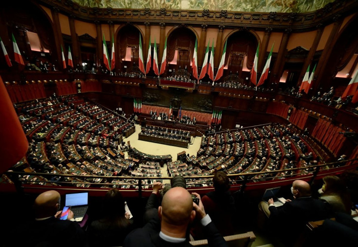 A general view of the parliament during the Italian President Sergio Mattarella's swearing-in ceremony at the Montecitorio Palace in Rome, Italy February 3, 2022. Filippo Monteforte/Pool via