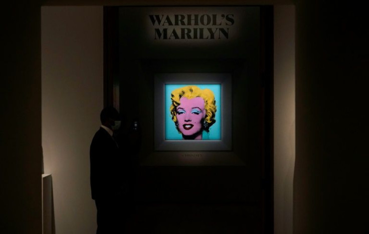 Andy Warhol's 1964 "Shot Sage Blue Marilyn" displayed during a press preview March 21, 2022 in New York