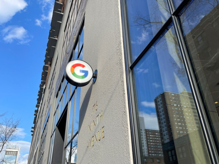 A Google logo is seen outside of the Google Store, where visitors can try phones and other products from the company, in New York City, New York, U.S., February 10, 2022. Picture taken February 10, 2022. 