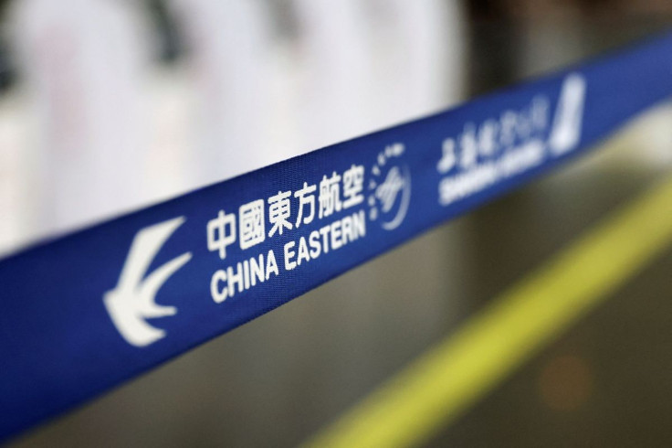 The logo of China Eastern Airlines at Beijing Capital International Airport in Beijing, China March 21, 2022.