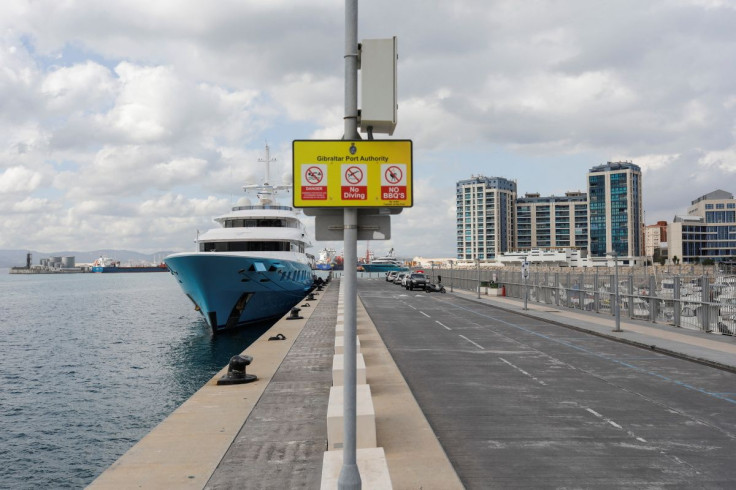 The Axioma superyacht belonging to Russian oligarch Dmitrievich Pumpyansky who is on the EU's list of sanctioned Russians is seen docked at a port, amid Russia's invasion of Ukraine, in Gibraltar, March 21, 2022.