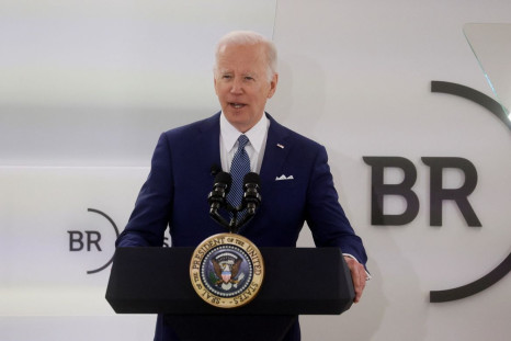 U.S. President Joe Biden discusses the United States' response to Russian invasion of Ukraine and warns CEOs about potential cyber attacks from Russia at Business Roundtable's CEO Quarterly Meeting in Washington, DC, U.S., March 21, 2022. 