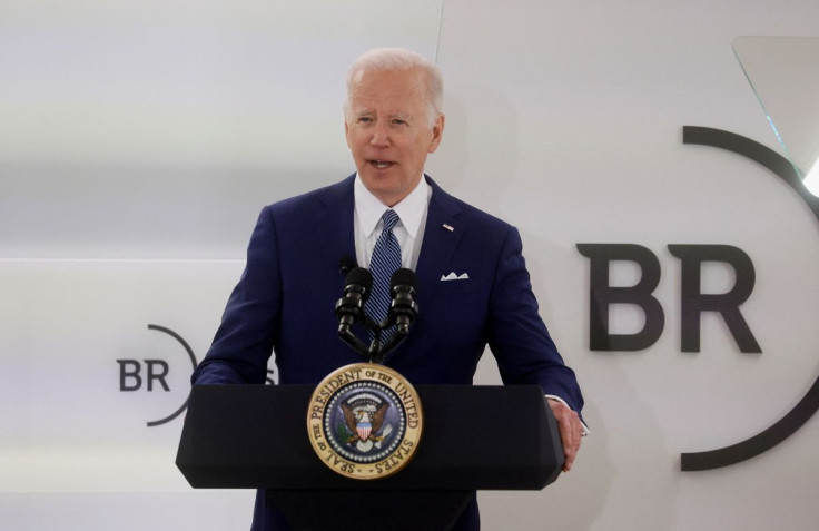 U.S. President Joe Biden discusses the United States' response to Russian invasion of Ukraine and warns CEOs about potential cyber attacks from Russia at Business Roundtable's CEO Quarterly Meeting in Washington, DC, U.S., March 21, 2022.