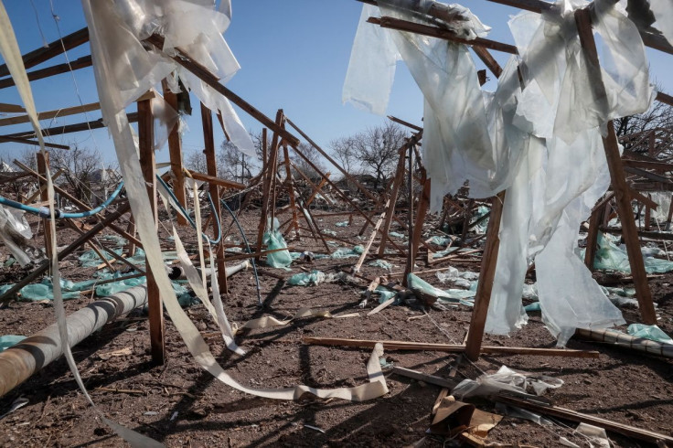 Destroyed greenhouses are seen in a village, as the Russian invasion continues, on the front line in the east Kyiv region, Ukraine March 21, 2022. 